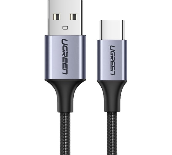 Кабель Ugreen USB A 2.0 - USB C, никелированная алюминиевая оплетка, цвет черный, 1 м 60126