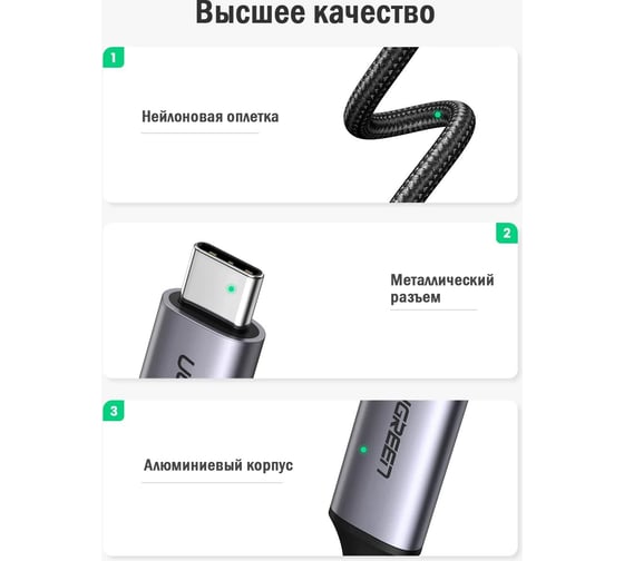 Кабель Ugreen USB C-HDMI, алюминиевый корпус, цвет серо-черный, 1.5 м 50570