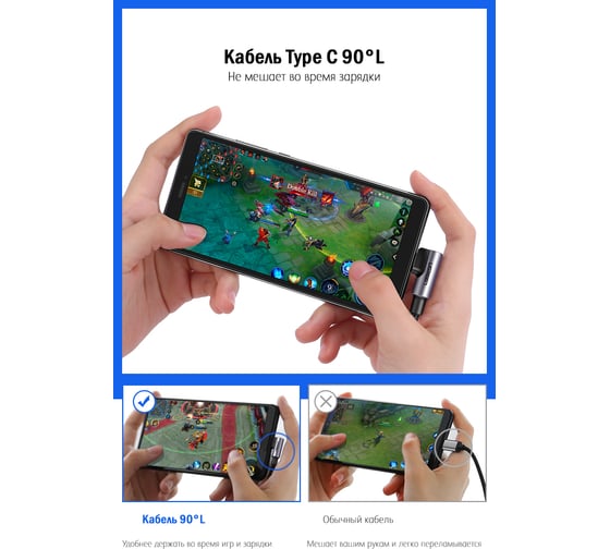 Кабель Ugreen USB A - USB C правый угол , цвет серый космос, 1 м 50941