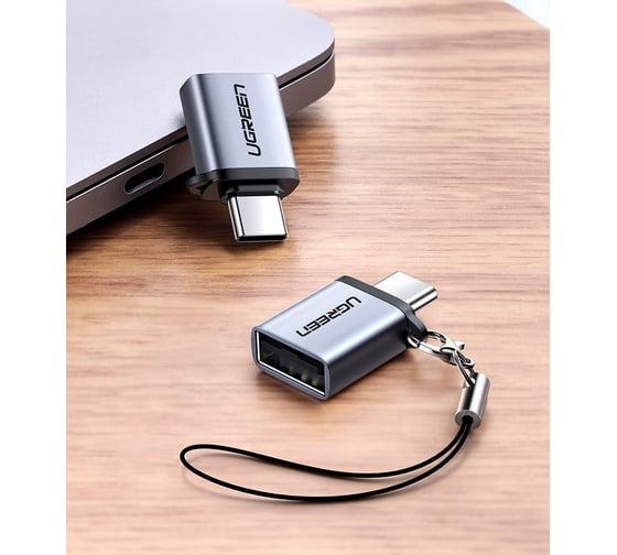 Адаптер-переходник Ugreen US270 Type C to USB 3.0 A Adapter Cable with Lanyard с ремешком. Цвет: серый космос 50283_