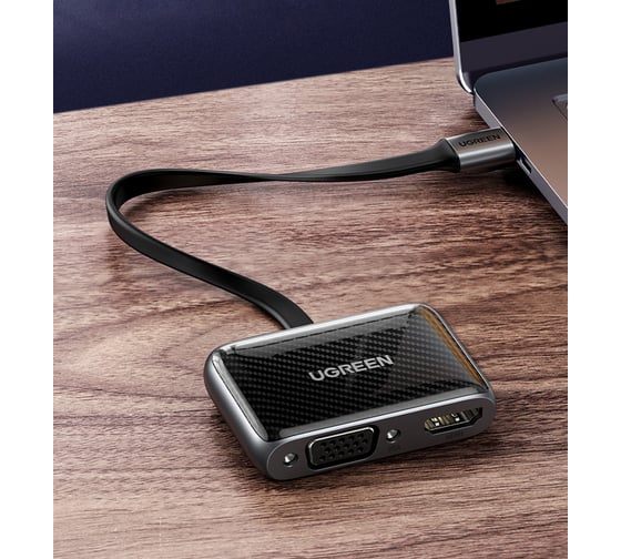 Переходник Ugreen USB C на HDMI+VGA, плоский кабель 70549
