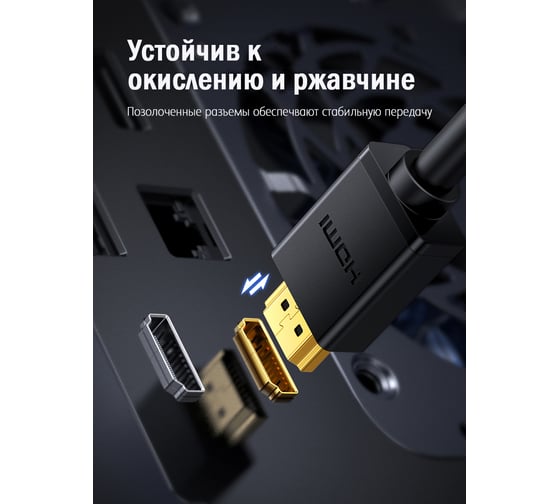 Кабель HDMI - DVI-D Ugreen 24+1, 30 AWG, OD 7,3 мм, 1080x60ц, 5 м 10137