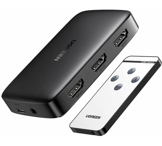 Переключатель Ugreen 3xHDMI 1,4, 4K, с пультом дистанционного управления 80125