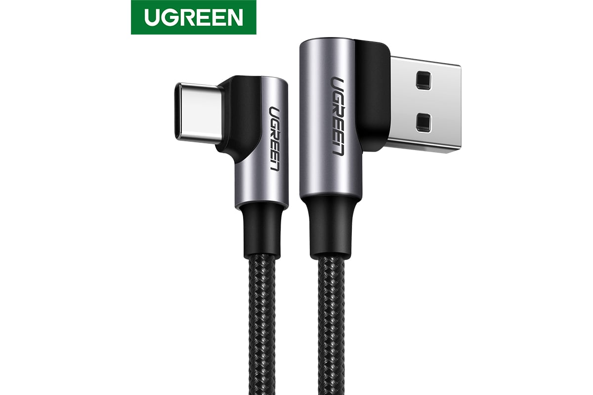 Кабель Ugreen USB-C Male - USB 2.0 A Male, 3A, для зарядки и передачи  данных, угловой 90, 1м, цвет черный 20856 - выгодная цена, отзывы,  характеристики, фото - купить в Москве и РФ