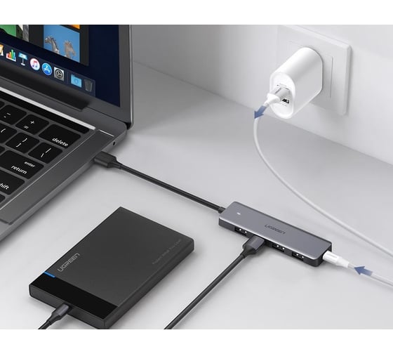 USB концентратор Ugreen хаб 4 в 1 Type C, 4 x USB 3.0 50985