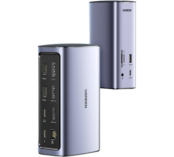 USB концентратор Ugreen хаб 13-в-1: USB A 5Gb x2 + 3.1, DP 4K, HDMI 4K x2 + 8K, Type-C PD 100В + 3.1, 3.5 mm Audio, RJ45, SD/TF 90325