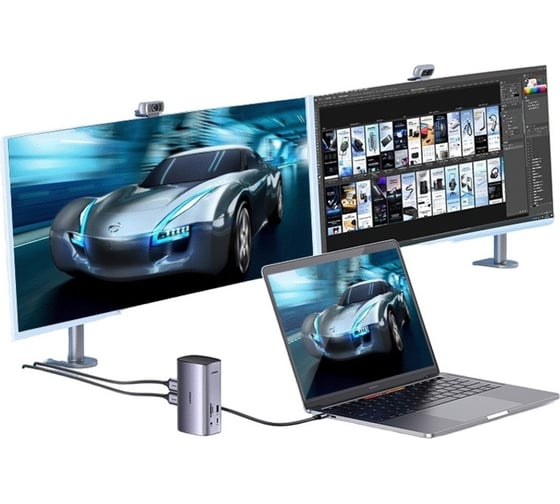 USB концентратор Ugreen хаб 13-в-1: USB A 5Gb x2 + 3.1, DP 4K, HDMI 4K x2 + 8K, Type-C PD 100В + 3.1, 3.5 mm Audio, RJ45, SD/TF 90325