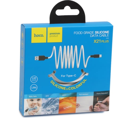 Usb кабель Hoco x21 plus silicone type-c, 3а, 1м, силикон, белый/черный 0L-00048588