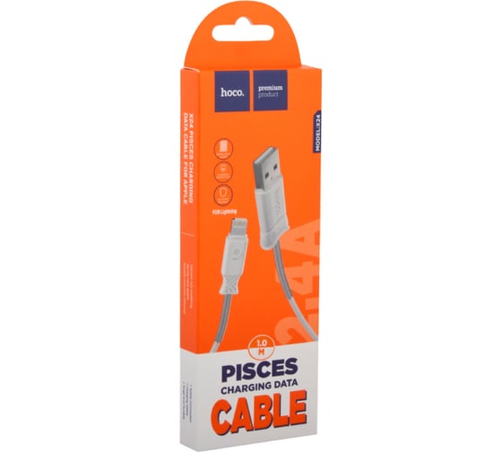 Usb кабель Hoco x24 pisces lightning 8-pin, 1м, tpe, белый 0L-00038946