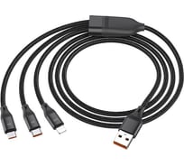 Usb кабель Hoco u104 lightning 8-pin/microusb/type-c, 3в1, 1м, нейлон (черный) 0L-00057781
