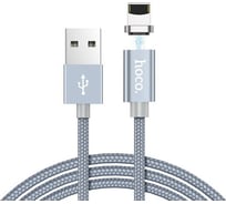 Usb кабель Hoco u40a magnetic adsorption lightning 8-pin, магнитный, 1м, нейлон (серый) 0L-00039444
