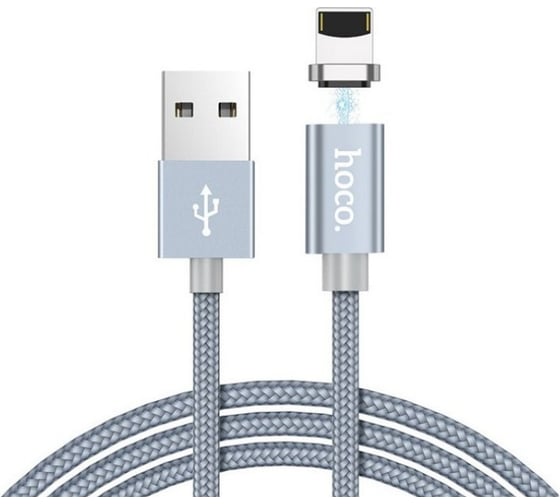 Usb кабель Hoco u40a magnetic adsorption lightning 8-pin, магнитный, 1м, нейлон (серый) 0L-00039444 1
