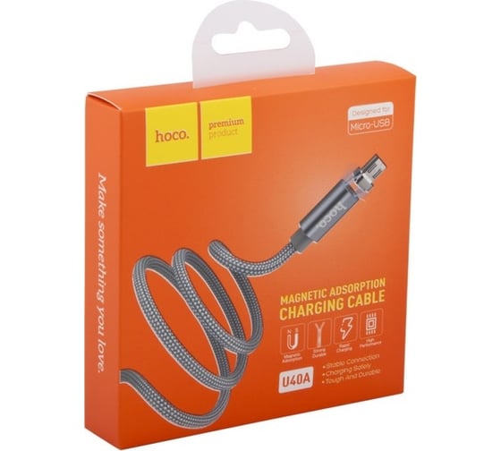 Usb кабель Hoco u40a magnetic adsorption microusb, магнитный, 1м, нейлон (серый) 0L-00039446