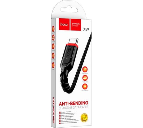 Usb кабель Hoco x59 victory type-c, 2.4а, 1м, нейлон, черный 0L-00050613