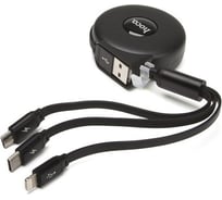 Usb кабель Hoco u50 lightning 8-pin/microusb/type-c, рулетка, 3в1, 1м, tpe (черный) 0L-00043301