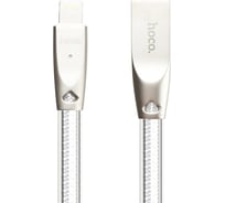 Usb кабель Hoco u9 zinc alloy jelly knitted lightning 8-pin, 2.4а, 1.2м, нейлон (серый) 0L-00042734