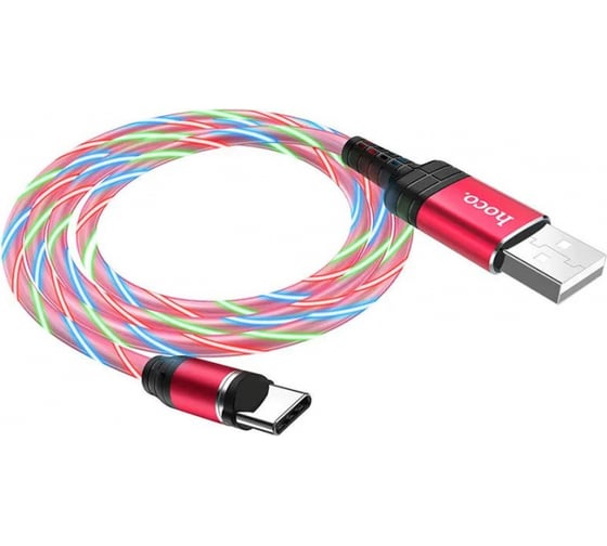 Usb кабель Hoco u90 ingenious streamer lightning 8-pin, магнитный, led подстветка, 1м, tpe (красный) 0L-MG-WF322