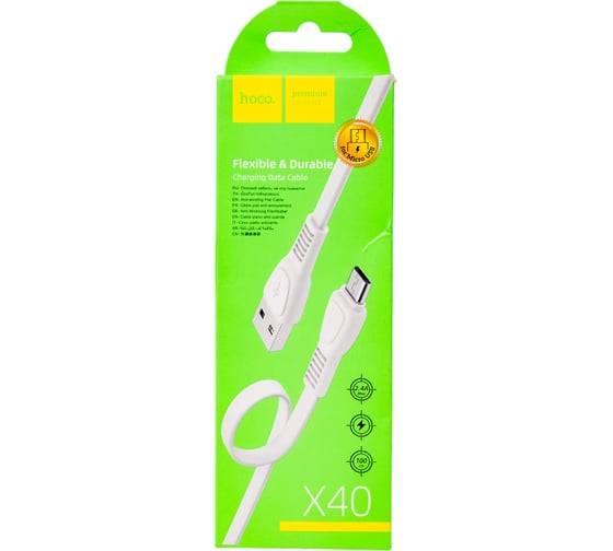 Кабель Hoco Usb x40 noah microusb, 2.4а, 1м, tpe (белый) 0L-00050577