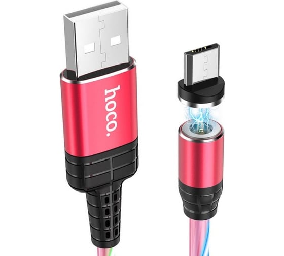 Usb кабель Hoco u90 ingenious streamer microusb, магнитный, led подстветка, 1м, pvc (красный) 0L-MG-WF323 1