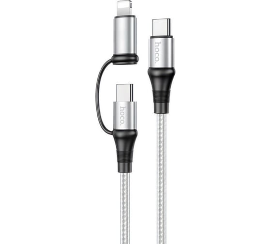 Кабель Usb-c Hoco x50 exquisito lightning 8-pin/type-c, 3а, pd60w, 2в1, 1м, нейлон (серый) 0L-00049860 1
