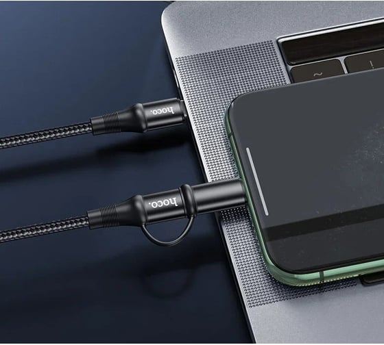 Кабель Usb-c Hoco x50 exquisito lightning 8-pin/type-c, 3а, pd60w, 2в1, 1м, нейлон (черный) 0L-00049859