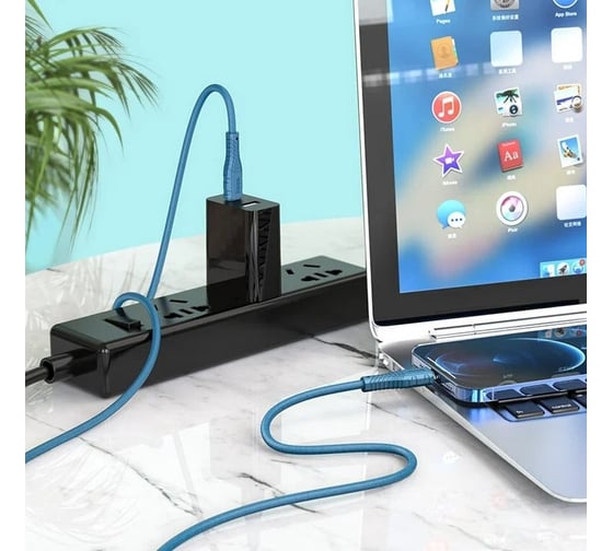 Кабель Usb-c Hoco x67 nano lightning 8-pin, 3а, pd 20w, 1м, силикон (синий) 0L-00053817