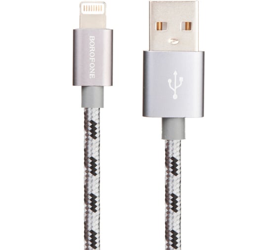Usb кабель Borofone bx21 outstanding lightning 8-pin, 1м, 2.4a, нейлон, серый 0L-00044325 1