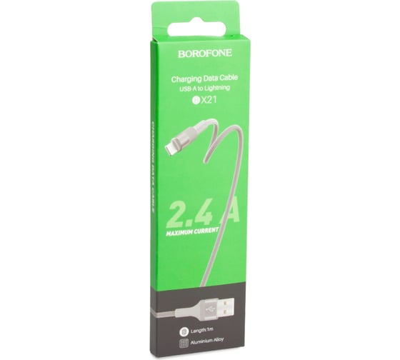 Usb кабель Borofone bx21 outstanding lightning 8-pin, 1м, 2.4a, нейлон, серый 0L-00044325