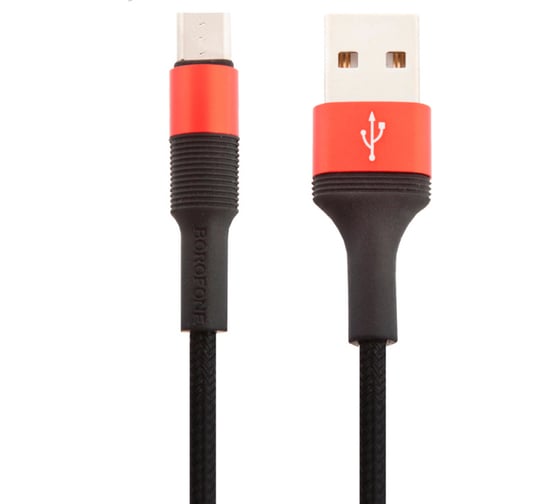 Usb кабель Borofone bx21 outstanding microusb, 1м, 2.4a, нейлон, черный/красный 0L-00044326 1