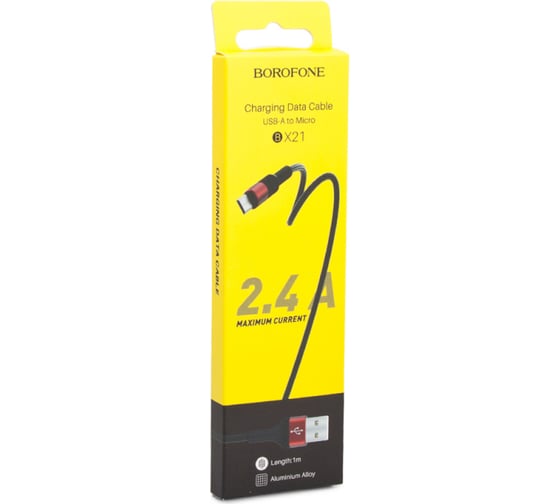 Usb кабель Borofone bx21 outstanding microusb, 1м, 2.4a, нейлон, черный/красный 0L-00044326