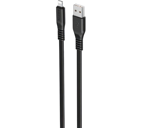 Usb кабель Borofone bx23 wide power lightning 8-pin, 1м, 2.4a, pvc, черный 0L-00051124 1