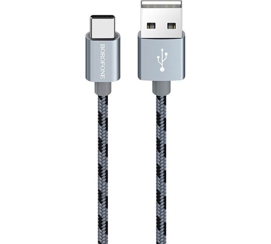 Usb кабель Borofone bx24 ring current type-c, 1м, 3a, нейлон, серый 0L-00043633 1