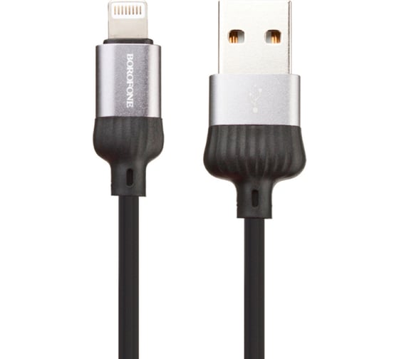 Usb кабель Borofone bx28 dignity lightning 8-pin, 1м, 2.4a, pvc, серый/черный 0L-00043620 1