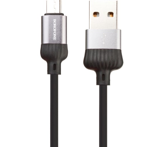Usb кабель Borofone bx28 dignity microusb, 1м, 2.4a, pvc, серый/черный 0L-00043621 1