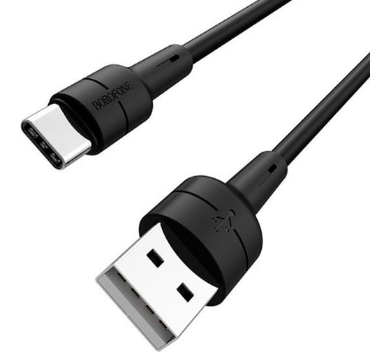 Usb кабель Borofone bx30 silicone type-c, 1м, 3a, силикон, черный 0L-00044318