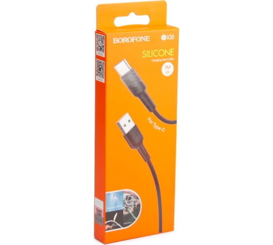 Usb кабель Borofone bx30 silicone type-c, 1м, 3a, силикон, черный 0L-00044318