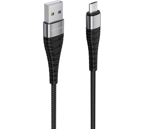 Usb кабель Borofone bx32 munificent micro usb, 1м, 2.4a, нейлон, черный 0L-00048807