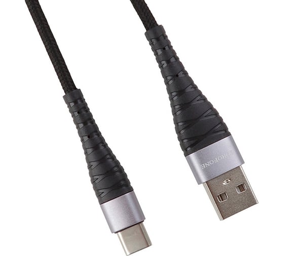Usb кабель Borofone bx32 munificent type-c, 1м, 3a, нейлон, черный 0L-00048809