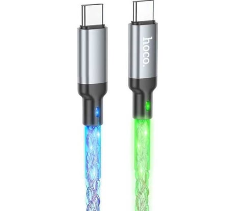 Usb-c кабель Hoco u112 shine type-c, 3а, pd60w, 1м, tpe, led (прозрачный) 0L-00057785 23753-U112ttGR