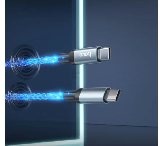 Usb-c кабель Hoco u112 shine type-c, 3а, pd60w, 1м, tpe, led (прозрачный) 0L-00057785 23753-U112ttGR