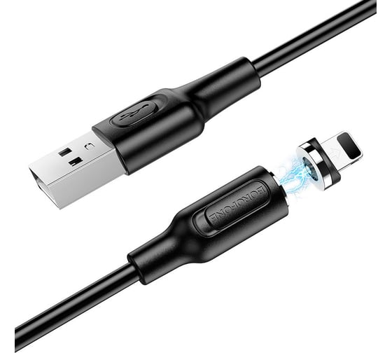 USB кабель Borofone bx41 amiable lightning 8-pin, магнитный, 1м, 2.4a, pvc (черный) 0L-00049994