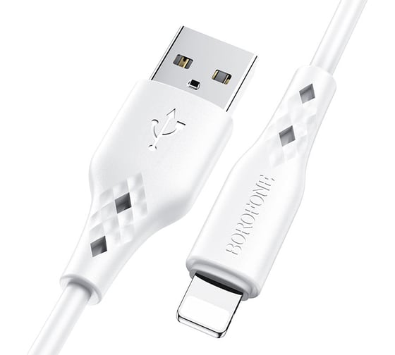 USB кабель Borofone bx48 lightning 8-pin, 1м, 2.4a, pvc (белый) 0L-00050239 1
