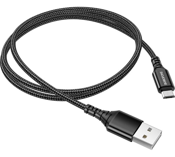 USB кабель Borofone bx54 ultra bright microusb, 1м, 2.4a, нейлон (черный) 0L-00050536