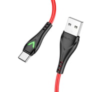 USB кабель Borofone bx65 bright type-c, 1м, 3a, tpe, led (красный) 0L-00054450