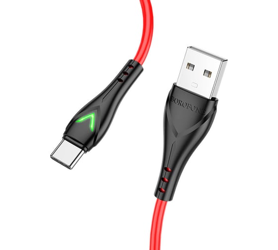 USB кабель Borofone bx65 bright type-c, 1м, 3a, tpe, led (красный) 0L-00054450 1