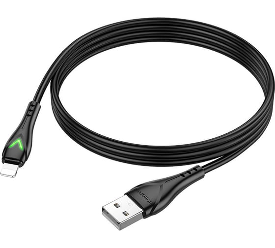 USB кабель Borofone bx65 bright lightning 8-pin, 1м, 2.4a, tpe, led (черный) 0L-00054445 1