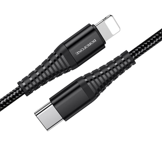 USB-C кабель Borofone bu27 cool victory lightning 8-pin,1м, 3a/20w, pd, нейлон (черный) 0L-00050534 1