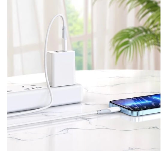 Кабель Usb-c Hoco x70 ferry lightning 8-pin, 3а, pd20w, 1м, нейлон (белый) 0L-00054469