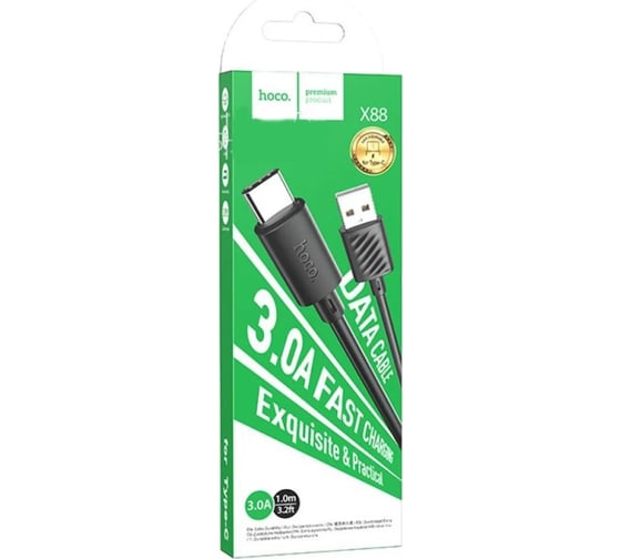 Кабель Usb Hoco x88 gratified type-c, 3а, 1м, tpu (черный) 0L-00056443