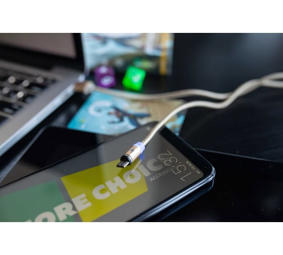 Дата-кабель More Choice Smart USB 3.0A для micro USB Magnetic нейлон 1м K61Sm Gold